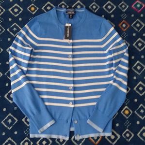 Land's End blue and white stripe cardigan